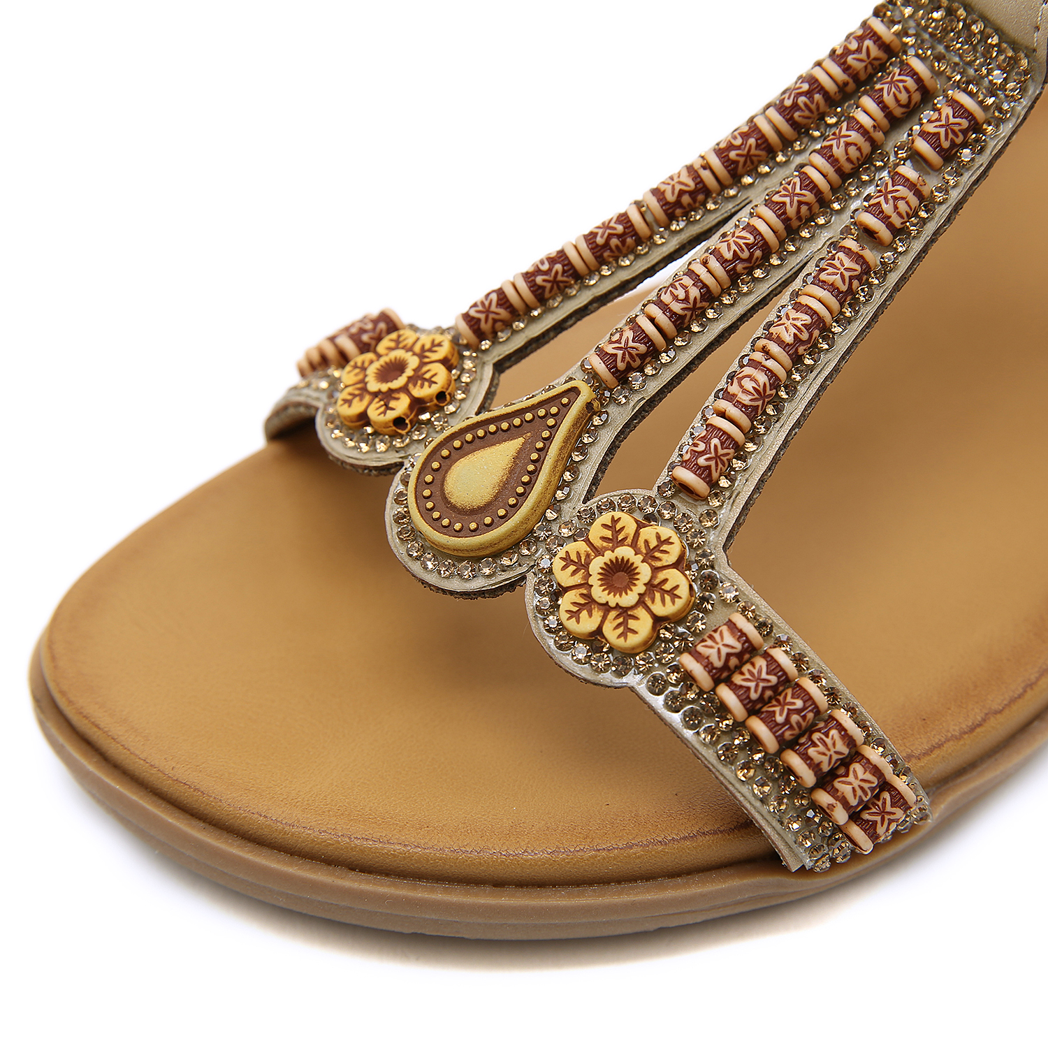 🔥Last Day 60% OFF🔥2026 Women's Bohemian Beaded Sandals - Elastic Strap Lightweight Summer Wedges