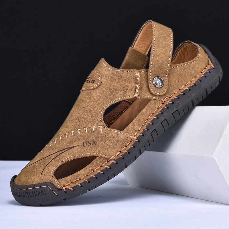  🔥Last Day 70% OFF🔥Men's Closed-Toe Leather Sandals - Dual-Purpose Outdoor Beach Dad Shoes
