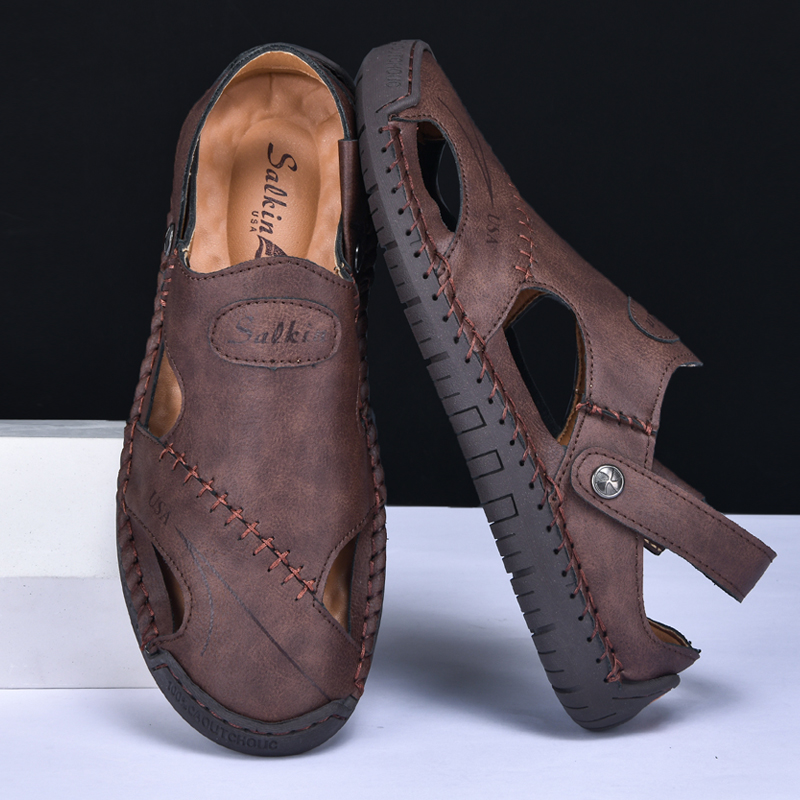  🔥Last Day 70% OFF🔥Men's Closed-Toe Leather Sandals - Dual-Purpose Outdoor Beach Dad Shoes