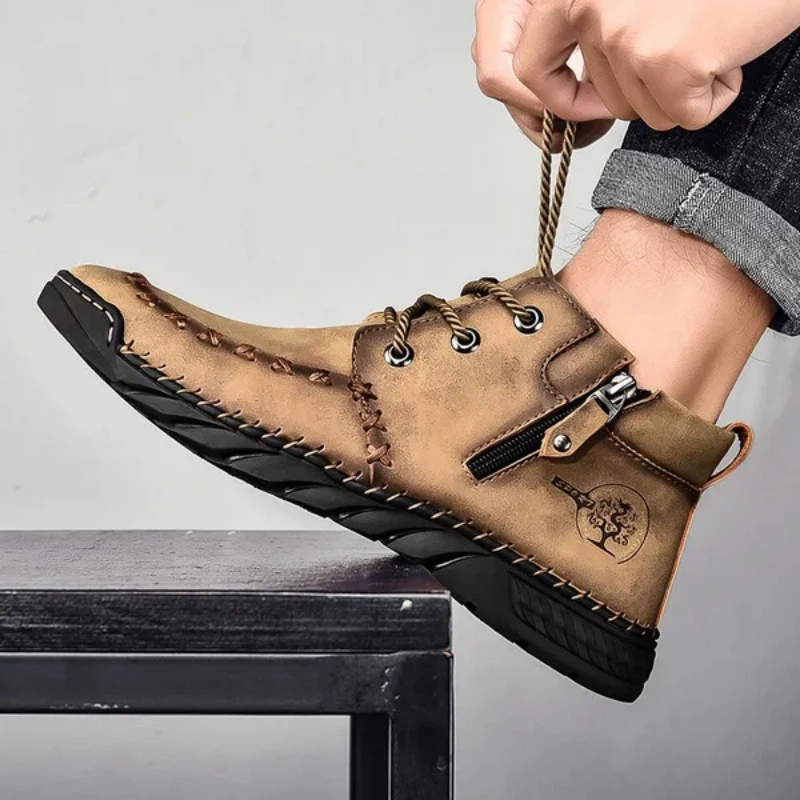 ⏰LAST DAY-50% OFF🛒Men's Outdoor Comfort Leather Hand-sewn Zipper Boots Non-slip Durable Driving Boots