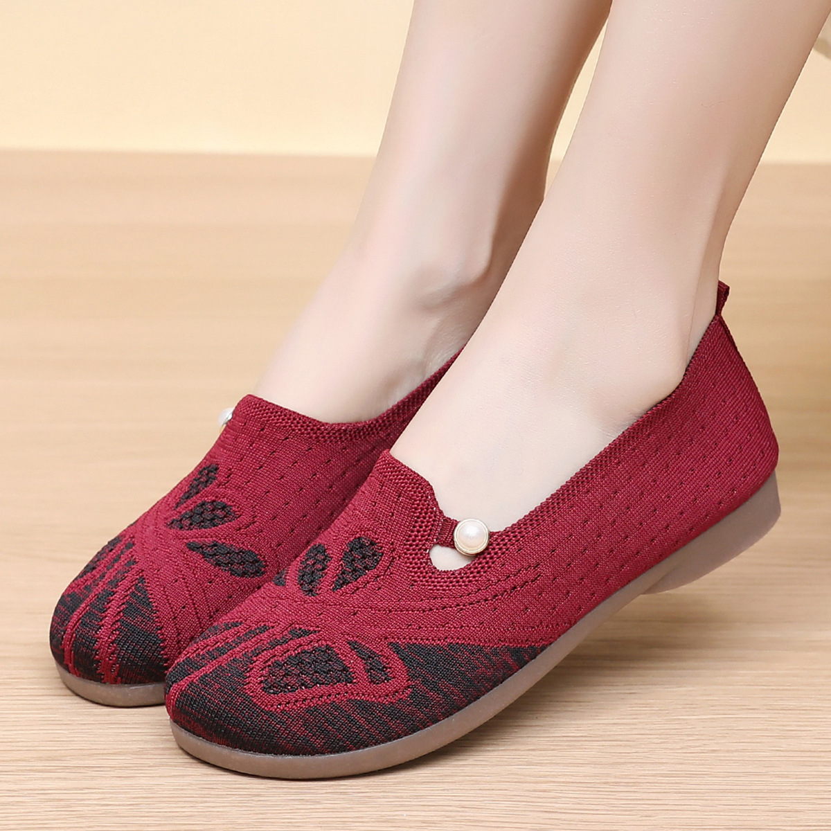 Women's Knit Slip-On Loafers, Comfortable Breathable Casual Shoes for Walking, Non-Slip Lightweight Flats for Daily Wear