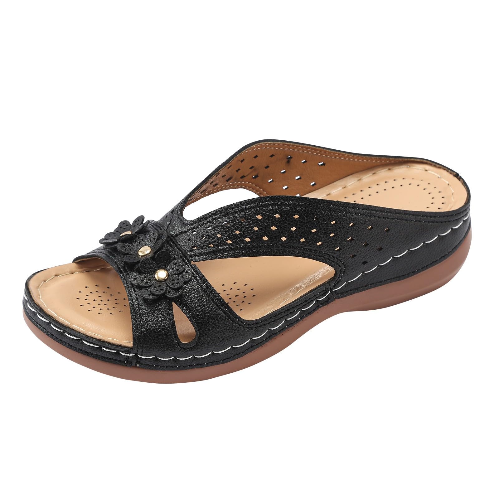 Fashionable Flat Slippers For Women 2026 New Style Hollow Flower One-Line Simple Fish Mouth Slippers