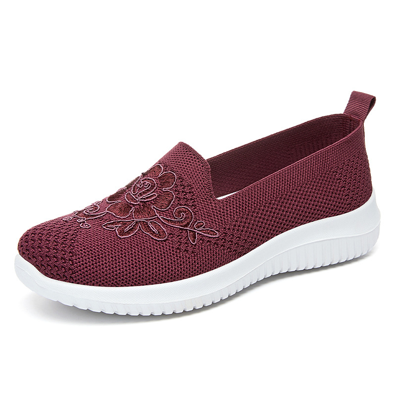  Women's Knitted Embroidery Sneakers, Lightweight Breathable Slip On Orthopedic Soft Sole Shoes