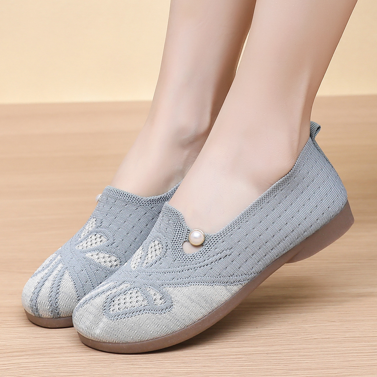 Women's Knit Slip-On Loafers, Comfortable Breathable Casual Shoes for Walking, Non-Slip Lightweight Flats for Daily Wear
