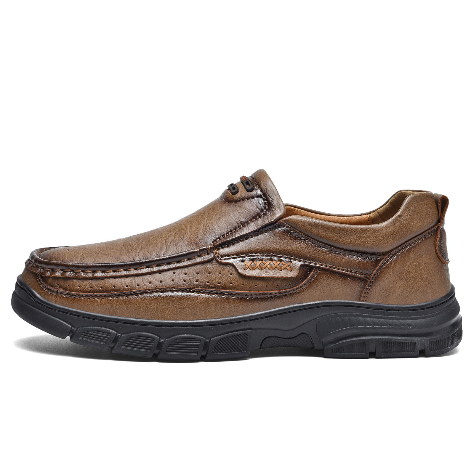 🔥Last Day 60% OFF🔥Men's Genuine Leather Slip-On Shoes, Thick-Soled Casual Hiking & Outdoor Loafers, Comfortable Footwear in Big Sizes