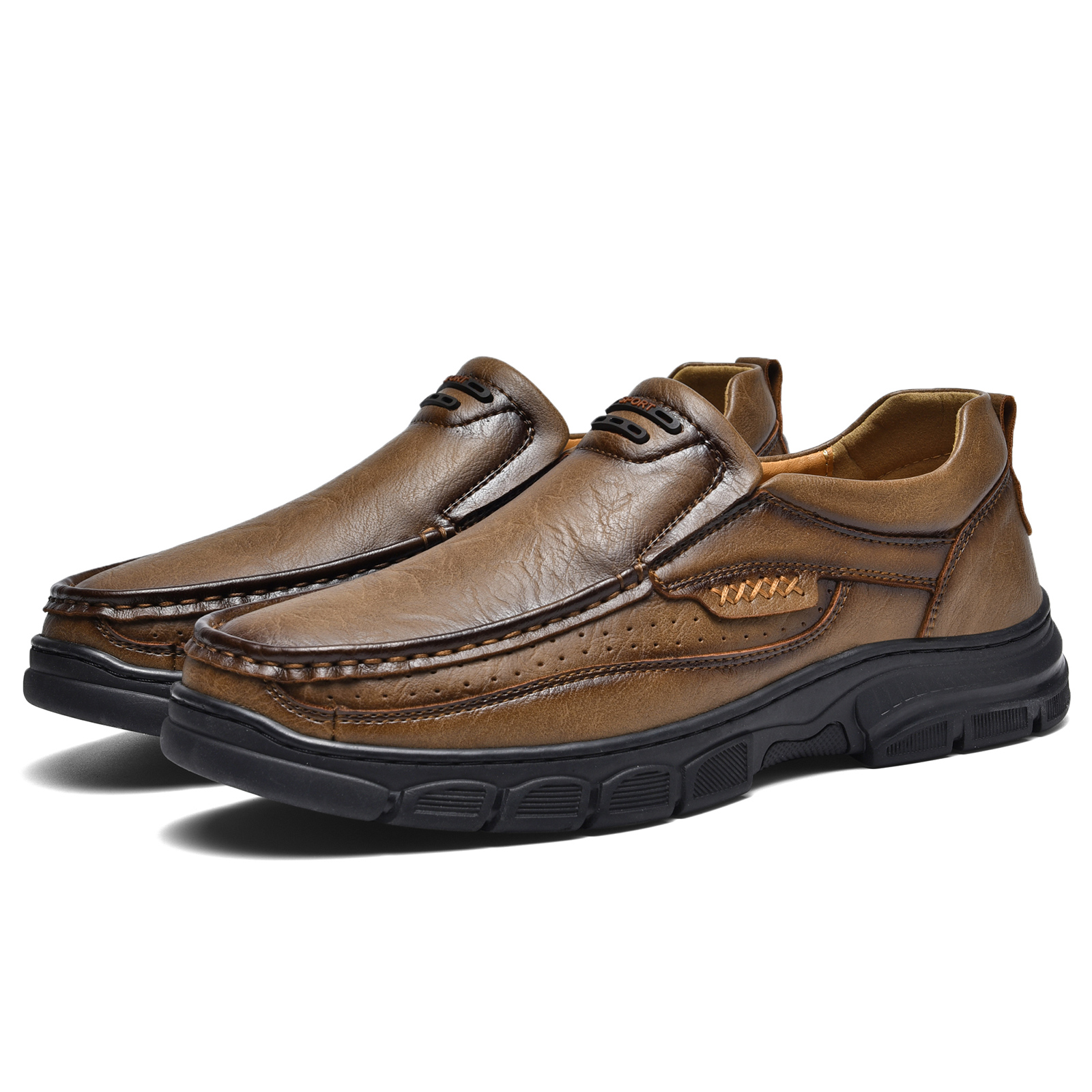 🔥Last Day 60% OFF🔥Men's Genuine Leather Slip-On Shoes, Thick-Soled Casual Hiking & Outdoor Loafers, Comfortable Footwear in Big Sizes