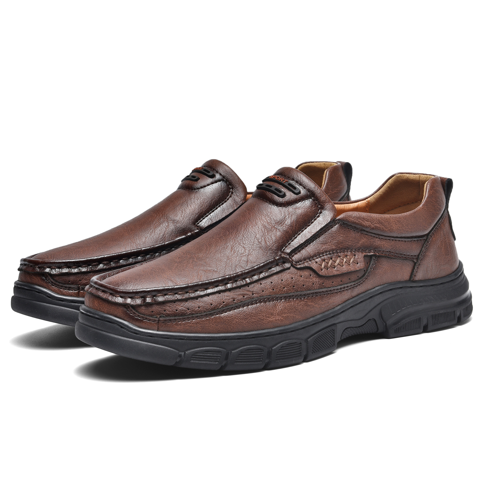🔥Last Day 60% OFF🔥Men's Genuine Leather Slip-On Shoes, Thick-Soled Casual Hiking & Outdoor Loafers, Comfortable Footwear in Big Sizes