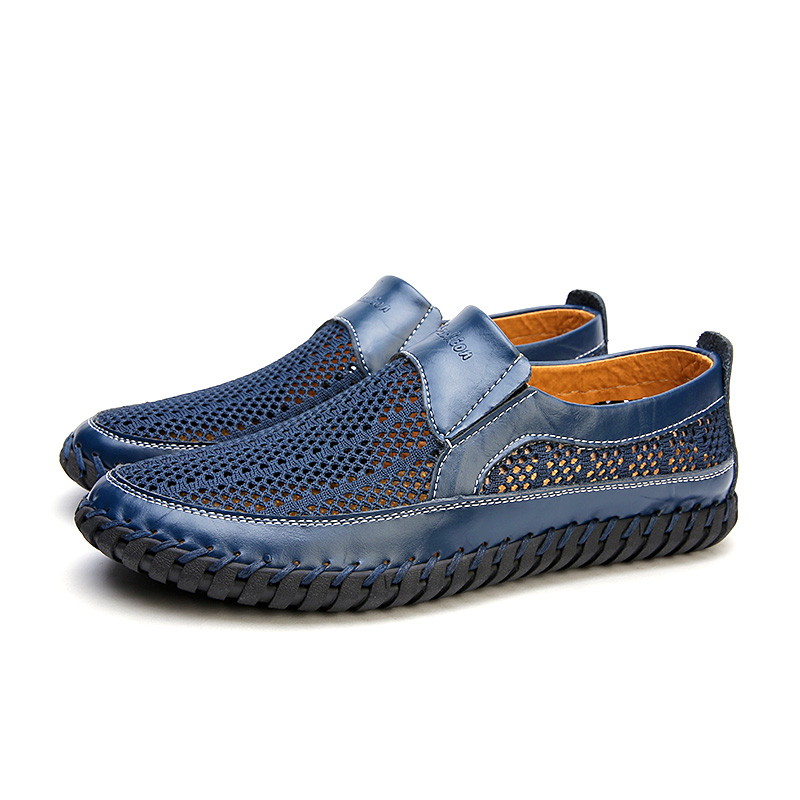 Cross-Border Amazon Summer Sandals Men'S Breathable Mesh Shoes 50 Large Sizes Comfortable Soft Sole Slip-On Leather Shoes Dad Shoes