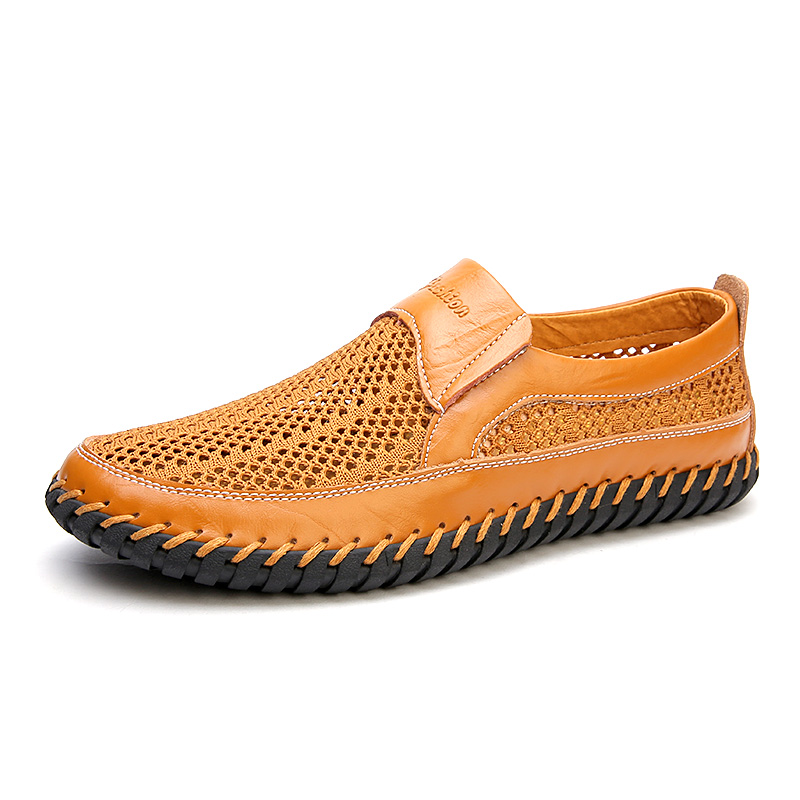 Cross-Border Amazon Summer Sandals Men'S Breathable Mesh Shoes 50 Large Sizes Comfortable Soft Sole Slip-On Leather Shoes Dad Shoes