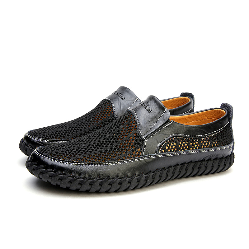 Cross-Border Amazon Summer Sandals Men'S Breathable Mesh Shoes 50 Large Sizes Comfortable Soft Sole Slip-On Leather Shoes Dad Shoes