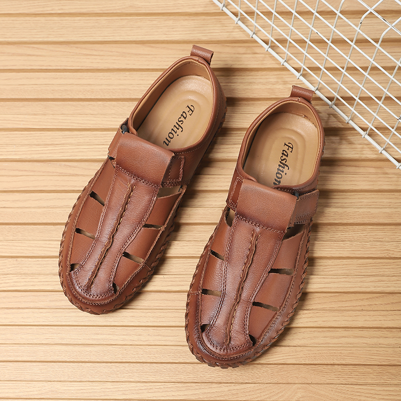 🔥Last Day 60% OFF🔥Men's Closed-Toe Leather Roman Sandals - Breathable Non-Slip Summer Beach Shoes