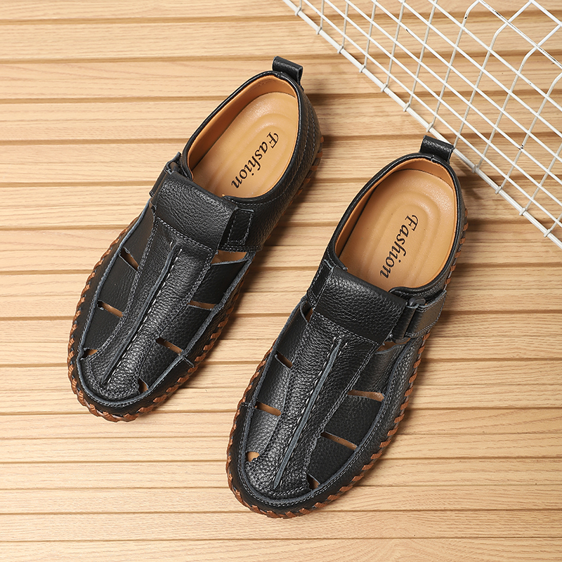 🔥Last Day 60% OFF🔥Men's Closed-Toe Leather Roman Sandals - Breathable Non-Slip Summer Beach Shoes