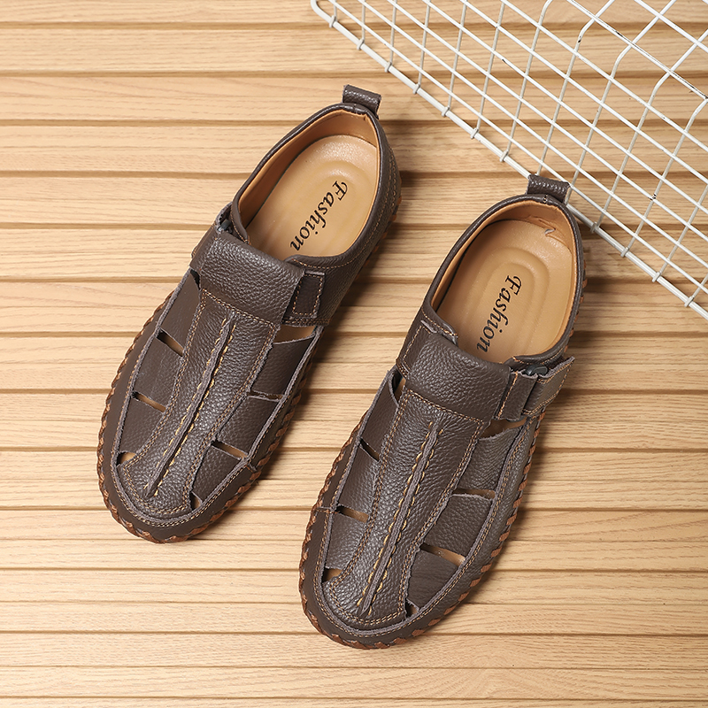 🔥Last Day 60% OFF🔥Men's Closed-Toe Leather Roman Sandals - Breathable Non-Slip Summer Beach Shoes