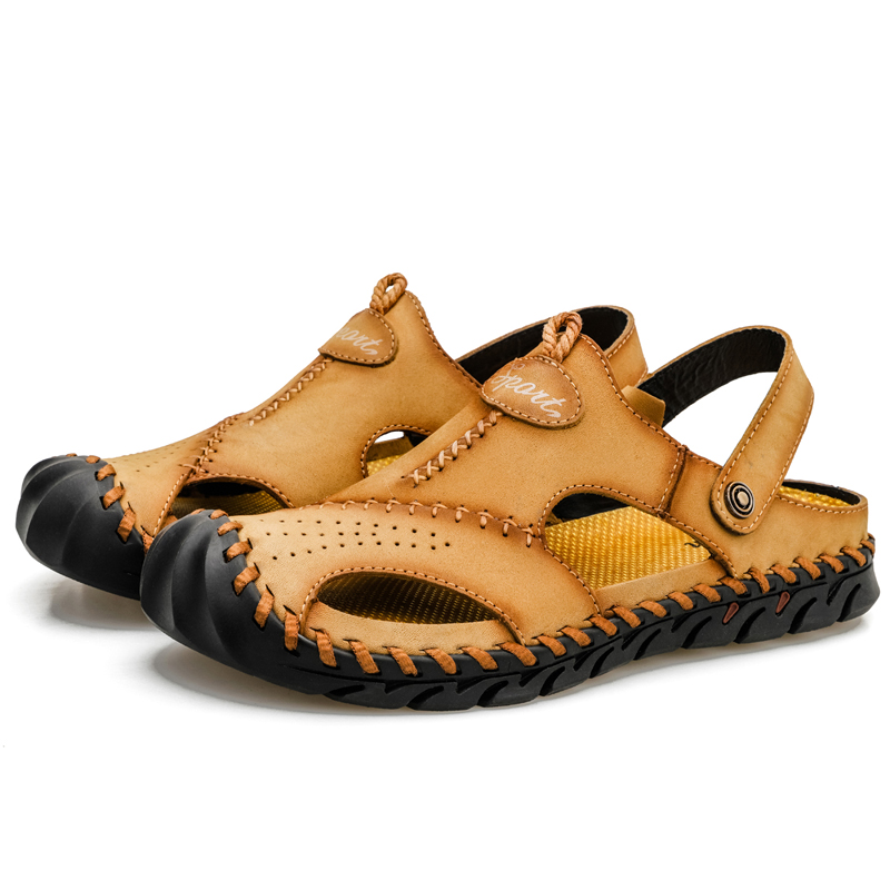 Cross-Border Large Size Men'S Sandals Beach Sandals Dual-Purpose Men'S Breathable Casual Hollow Leather Sandals Two-Layer Cowhide Men'S Shoes