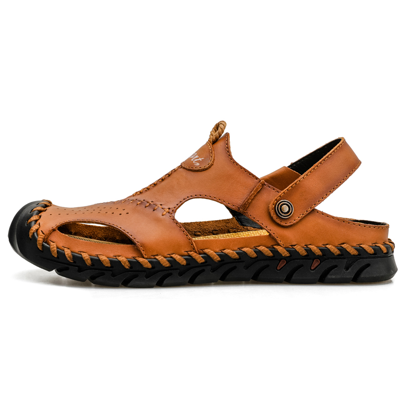Cross-Border Large Size Men'S Sandals Beach Sandals Dual-Purpose Men'S Breathable Casual Hollow Leather Sandals Two-Layer Cowhide Men'S Shoes