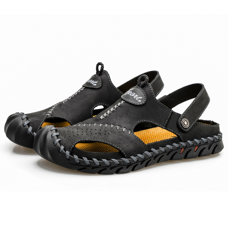 Cross-Border Large Size Men'S Sandals Beach Sandals Dual-Purpose Men'S Breathable Casual Hollow Leather Sandals Two-Layer Cowhide Men'S Shoes