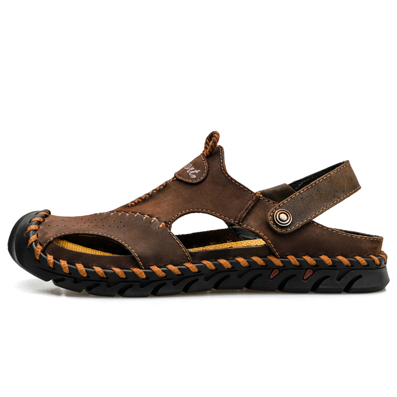 Cross-Border Large Size Men'S Sandals Beach Sandals Dual-Purpose Men'S Breathable Casual Hollow Leather Sandals Two-Layer Cowhide Men'S Shoes
