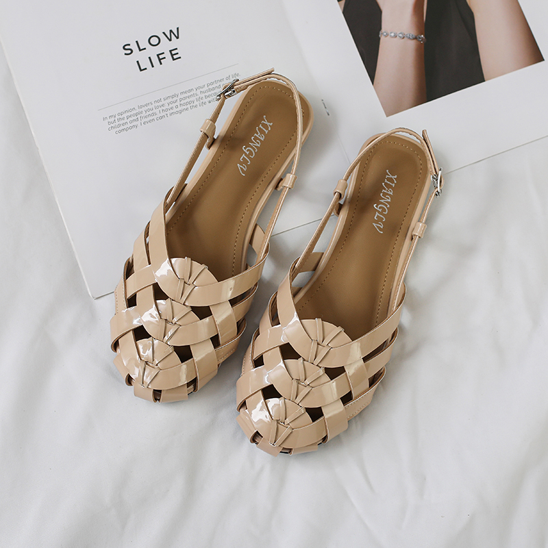 🔥Last Day 60% OFF🔥Women's Woven Closed-Toe Slingback Sandals, Breathable Hollow-Out Flat Roman Shoes with Adjustable Buckle