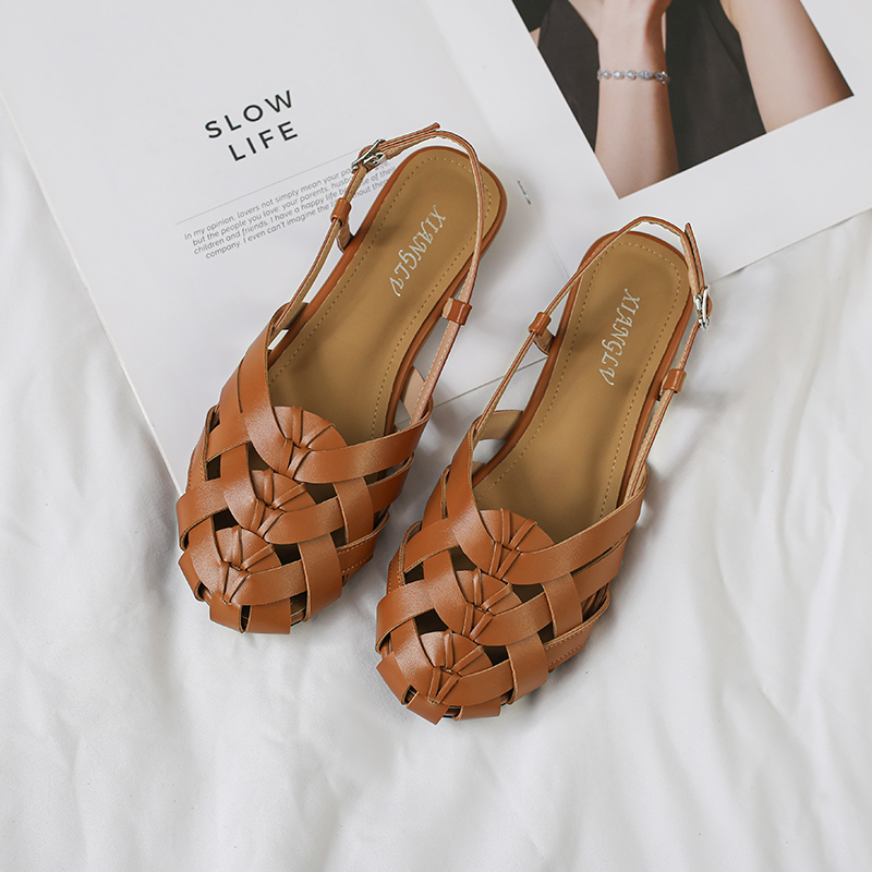 🔥Last Day 60% OFF🔥Women's Woven Closed-Toe Slingback Sandals, Breathable Hollow-Out Flat Roman Shoes with Adjustable Buckle