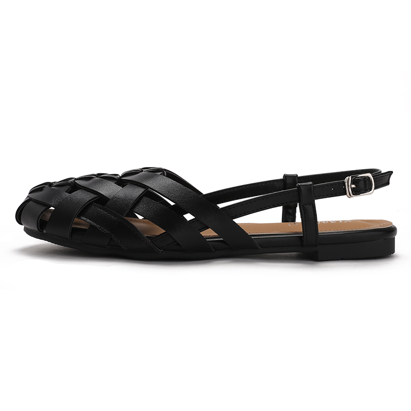 🔥Last Day 60% OFF🔥Women's Woven Closed-Toe Slingback Sandals, Breathable Hollow-Out Flat Roman Shoes with Adjustable Buckle