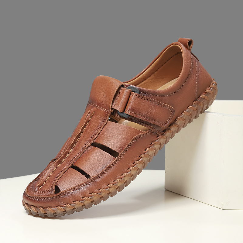 Cross-Border Amazon Summer Men'S Toe-Toe Sandals, Breathable New Large Size Beach Shoes, Hollow Roman Woven Sandals