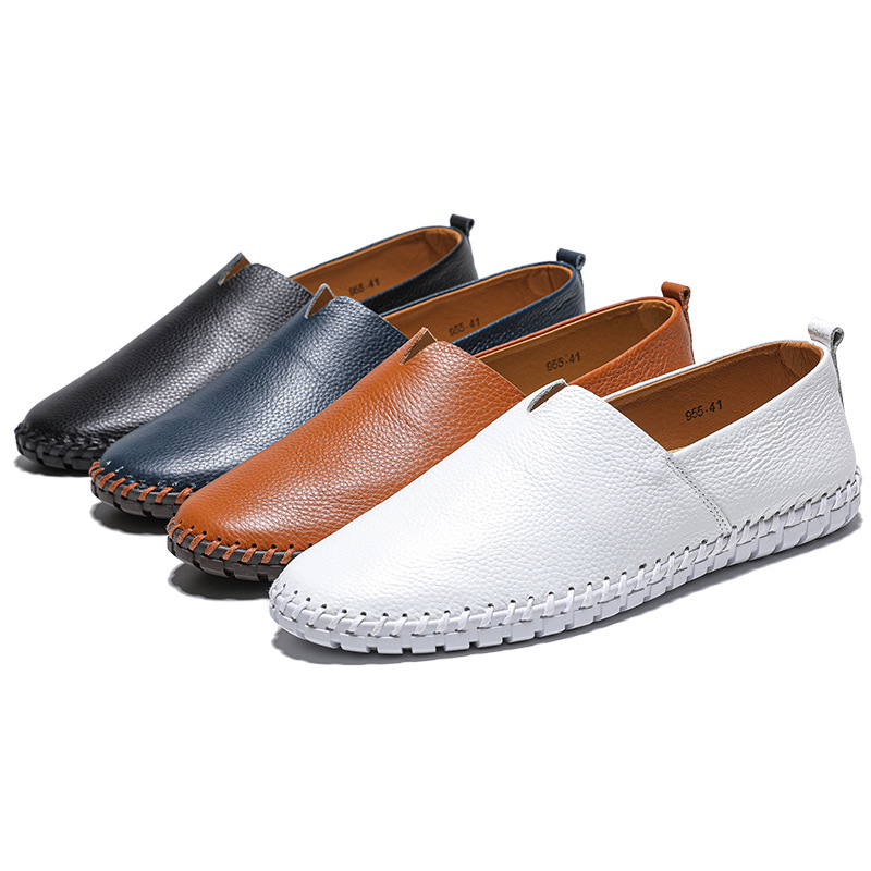 Cross-Border Popular Large Size Men'S Casual Shoes Slip-On Toe-Grain Cowhide Lazy Shoes Leather Shoes 48 Yards 49 Yards 50 Yards