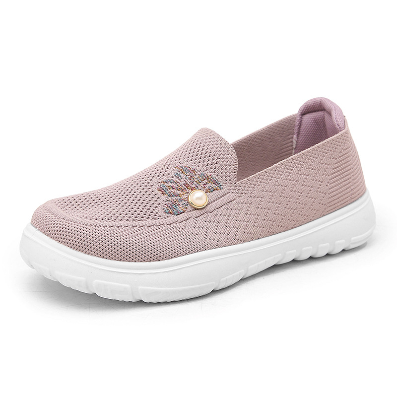 Women's Pearl Embellished Knit Slip-On Loafers for All-Day Comfort