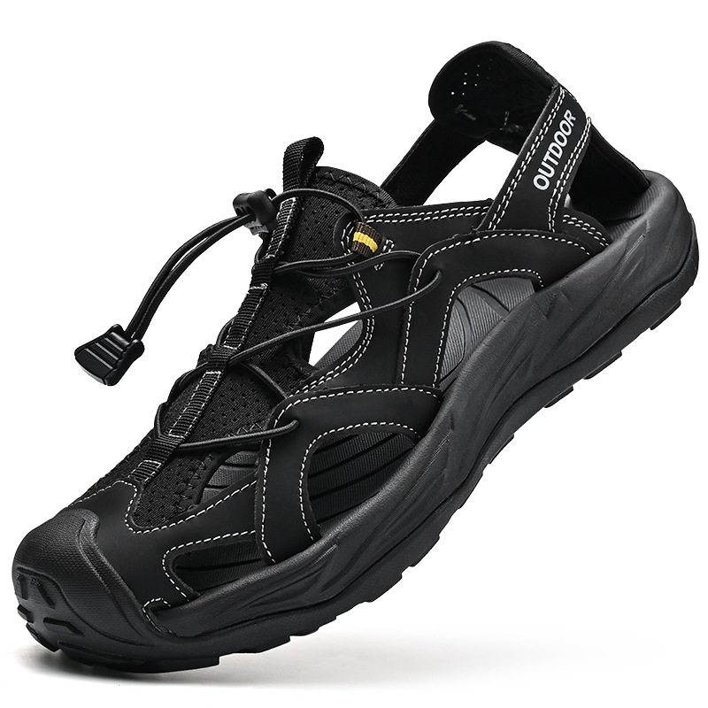  🔥Last Day 70% OFF🔥Men's Hand-Stitched Closed-Toe Leather Sandals, Breathable Hollow Out Roman Style Summer Shoes,