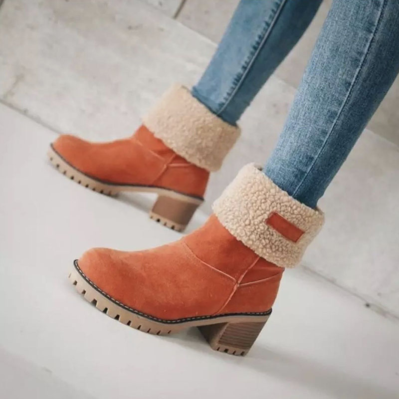 Women's Chunky Heel Round Toe Snow Boots