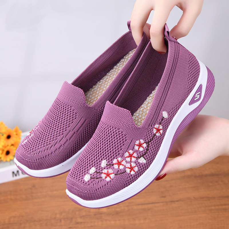 Single Shoes, Summer Flat Breathable Shoes, Non-Slip Comfortable Fly Woven Shoes, Old Beijing Embroidered Women'S Mesh Shoes