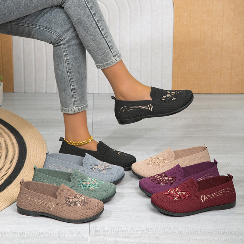 Temu Shoes Women'S 2026 Spring Embroidered Slip-On Women'S Shoes Flat Fashion Casual Mom Shoes Women'S Loafers