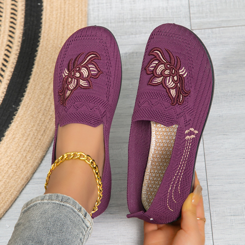 Temu Shoes Women'S 2026 Spring Embroidered Slip-On Women'S Shoes Flat Fashion Casual Mom Shoes Women'S Loafers