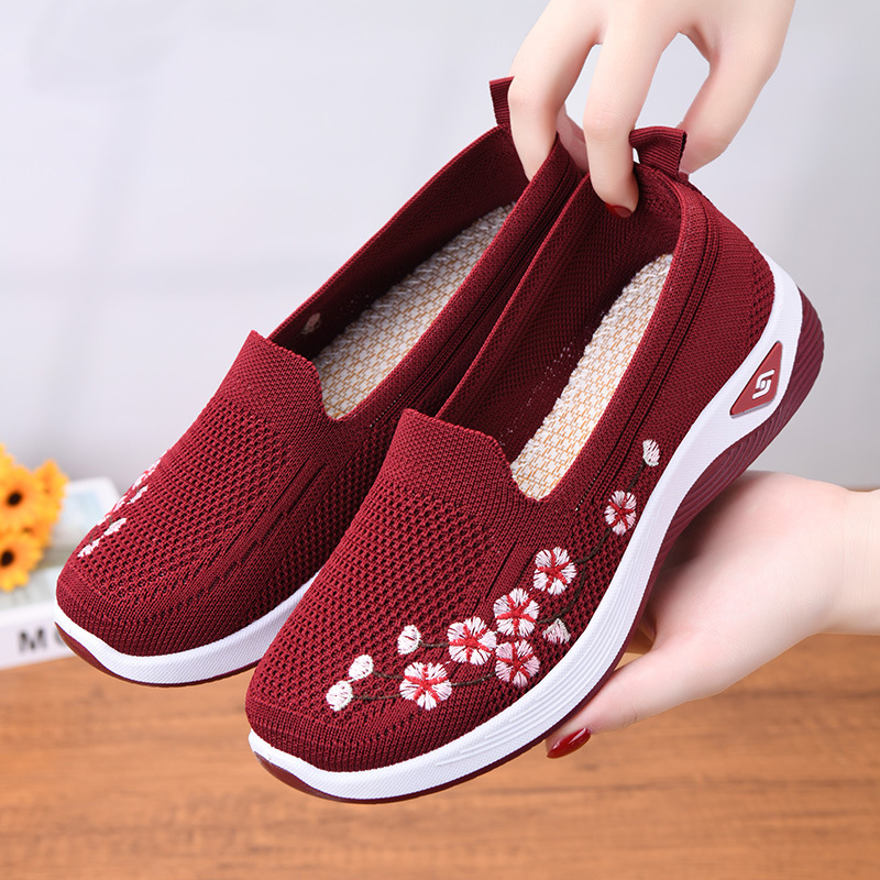 Single Shoes, Summer Flat Breathable Shoes, Non-Slip Comfortable Fly Woven Shoes, Old Beijing Embroidered Women'S Mesh Shoes