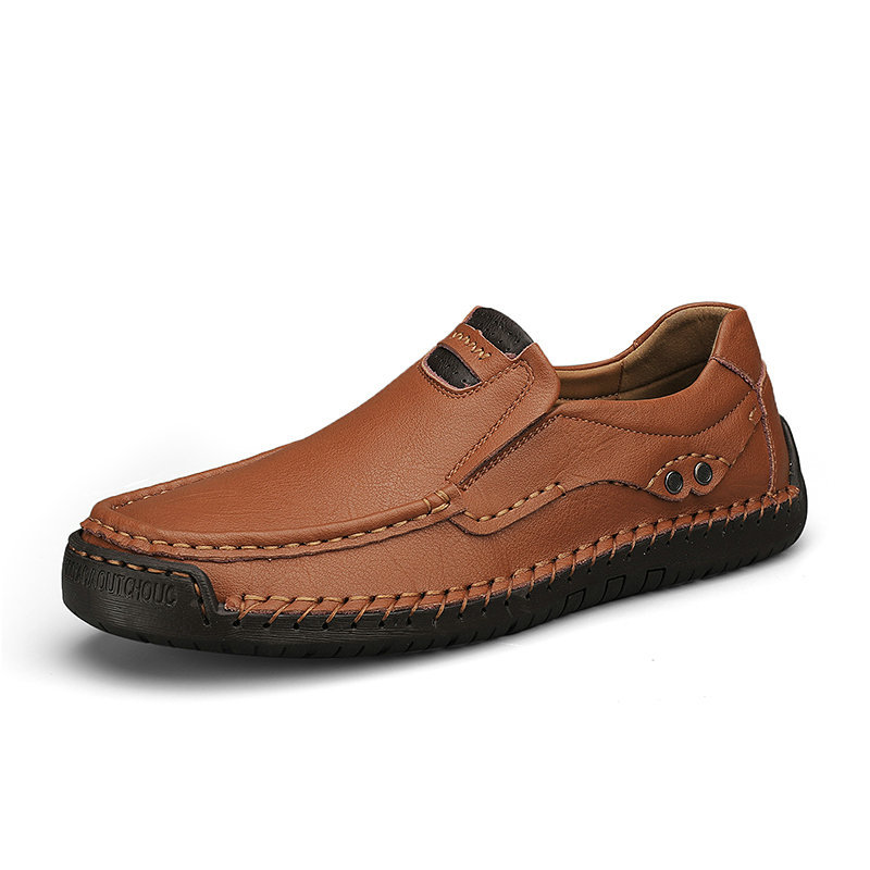 Cross-Border Large Size Hand-Stitched Men'S Shoes, Outdoor Casual Shoes, Slip-On Flat Leather Shoes, Low-Cut Large Size Cross-Border Loafers