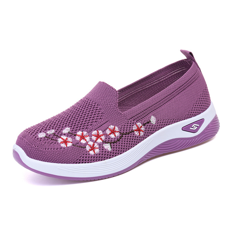 Single Shoes, Summer Flat Breathable Shoes, Non-Slip Comfortable Fly Woven Shoes, Old Beijing Embroidered Women'S Mesh Shoes
