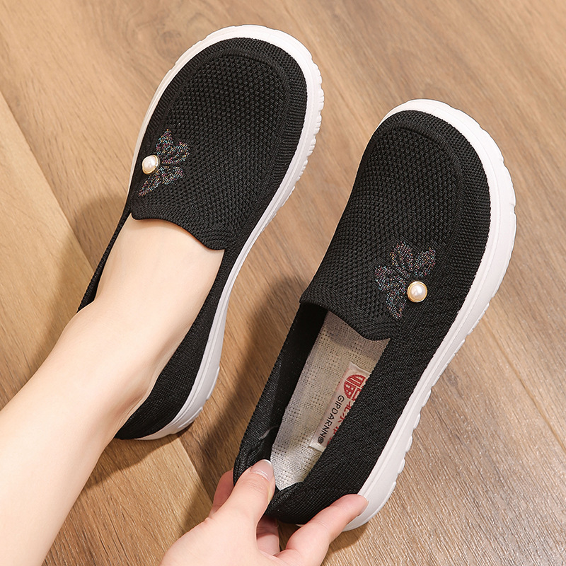 Women's Pearl Embellished Knit Slip-On Loafers for All-Day Comfort