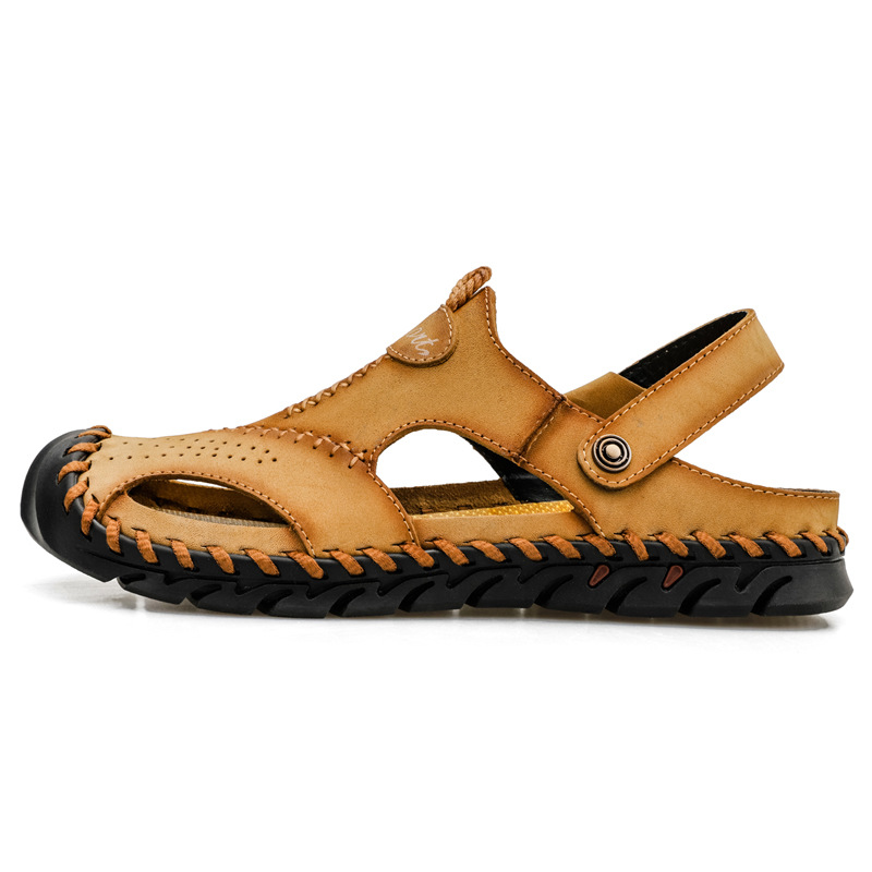 Cross-Border Large Size Men'S Sandals Beach Sandals Dual-Purpose Men'S Breathable Casual Hollow Leather Sandals Two-Layer Cowhide Men'S Shoes