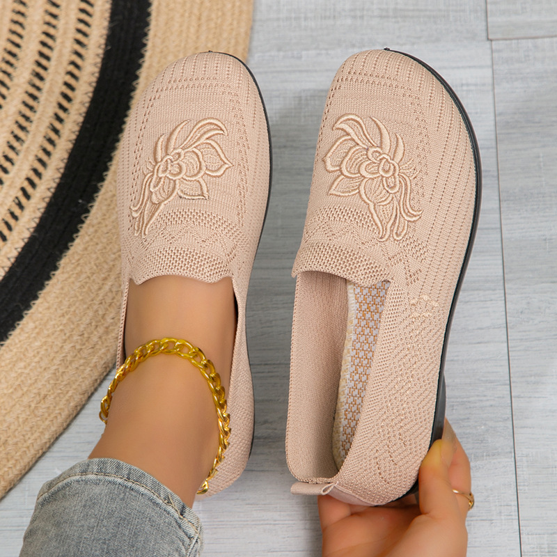 Temu Shoes Women'S 2026 Spring Embroidered Slip-On Women'S Shoes Flat Fashion Casual Mom Shoes Women'S Loafers