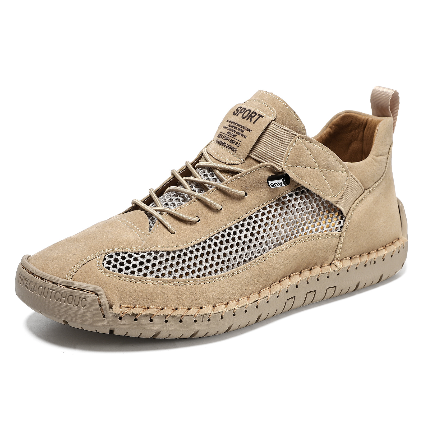 🌬️ Ultra-Breathable Mesh Design:Leather Mesh Breathable Elastic Strap Casual Shoes for Easy On/Off