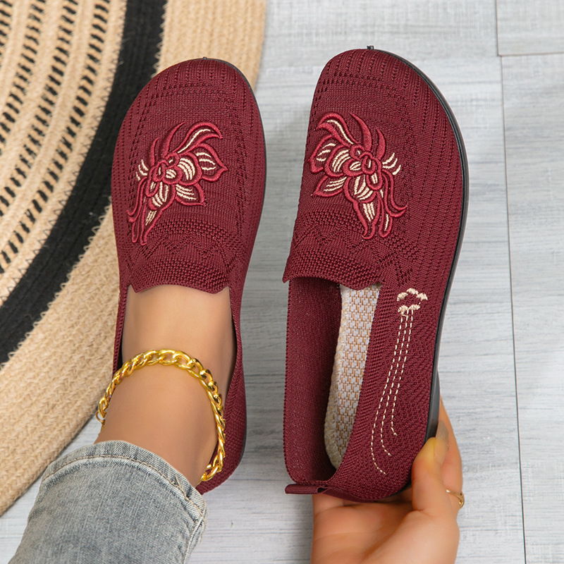 Temu Shoes Women'S 2026 Spring Embroidered Slip-On Women'S Shoes Flat Fashion Casual Mom Shoes Women'S Loafers
