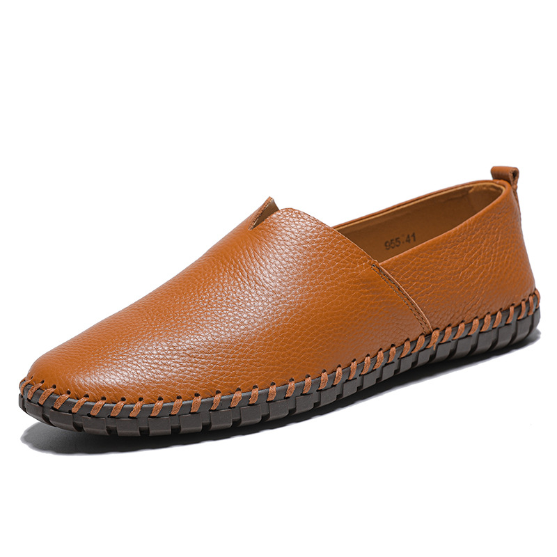 Cross-Border Popular Large Size Men'S Casual Shoes Slip-On Toe-Grain Cowhide Lazy Shoes Leather Shoes 48 Yards 49 Yards 50 Yards
