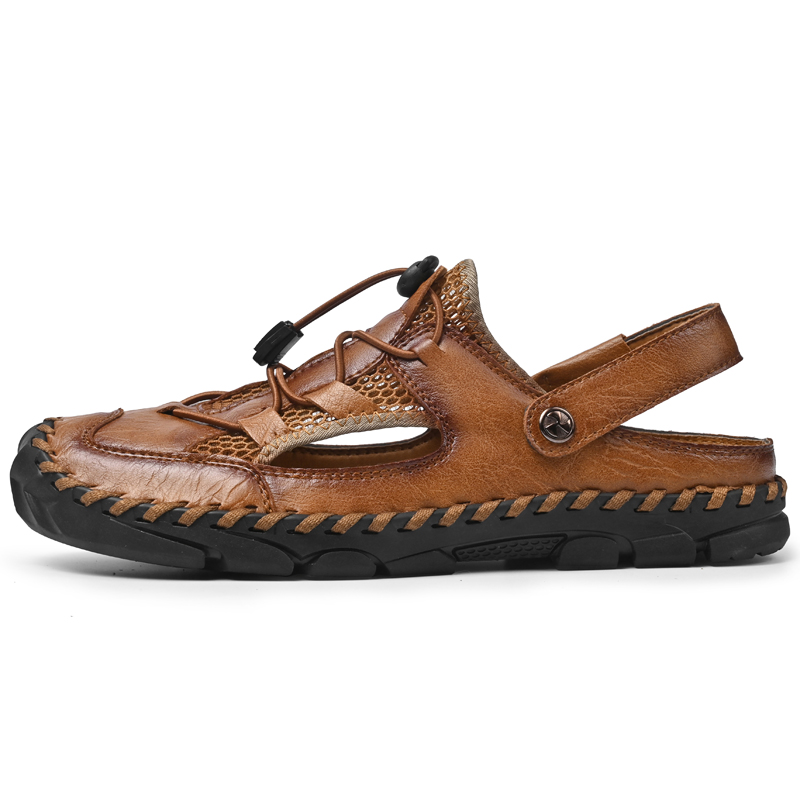 🔥Last Day 60% OFF🔥Men's Breathable Mesh & Leather Closed-Toe Sandals, Convertible 2-in-1 Casual Slides, Soft Non-Slip Summer Shoes