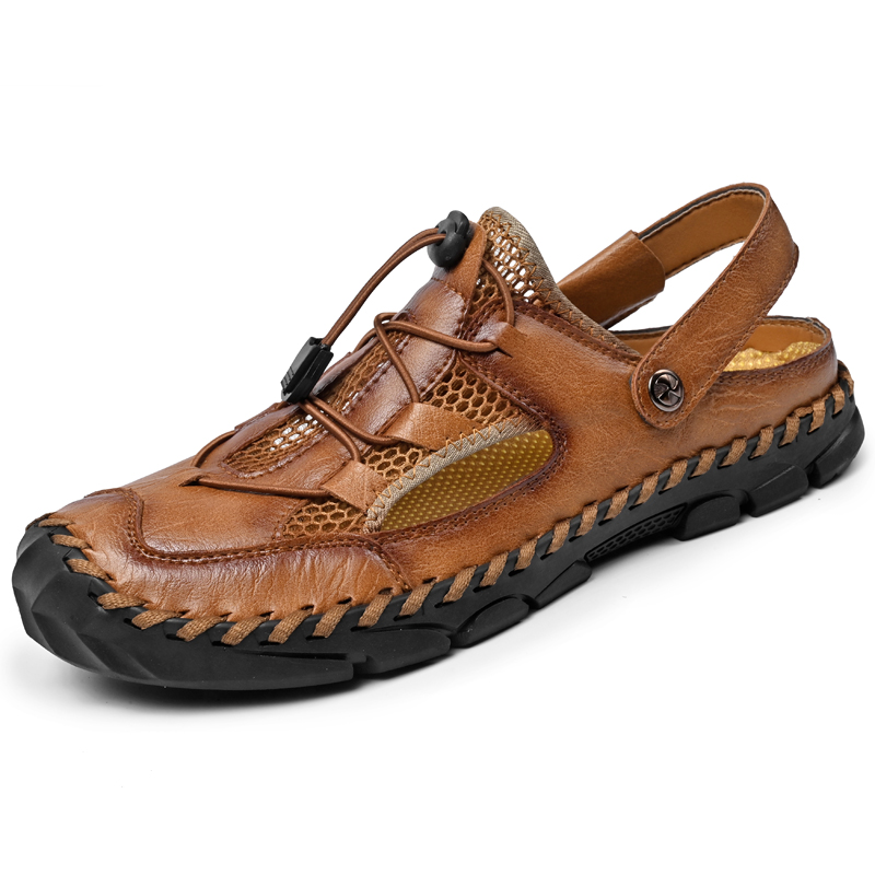 🔥Last Day 60% OFF🔥Men's Breathable Mesh & Leather Closed-Toe Sandals, Convertible 2-in-1 Casual Slides, Soft Non-Slip Summer Shoes
