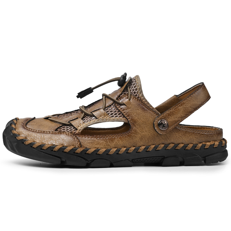 🔥Last Day 60% OFF🔥Men's Breathable Mesh & Leather Closed-Toe Sandals, Convertible 2-in-1 Casual Slides, Soft Non-Slip Summer Shoes