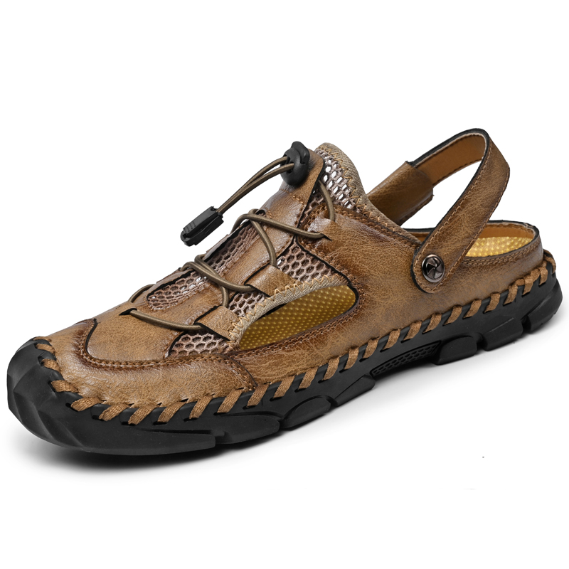 🔥Last Day 60% OFF🔥Men's Breathable Mesh & Leather Closed-Toe Sandals, Convertible 2-in-1 Casual Slides, Soft Non-Slip Summer Shoes
