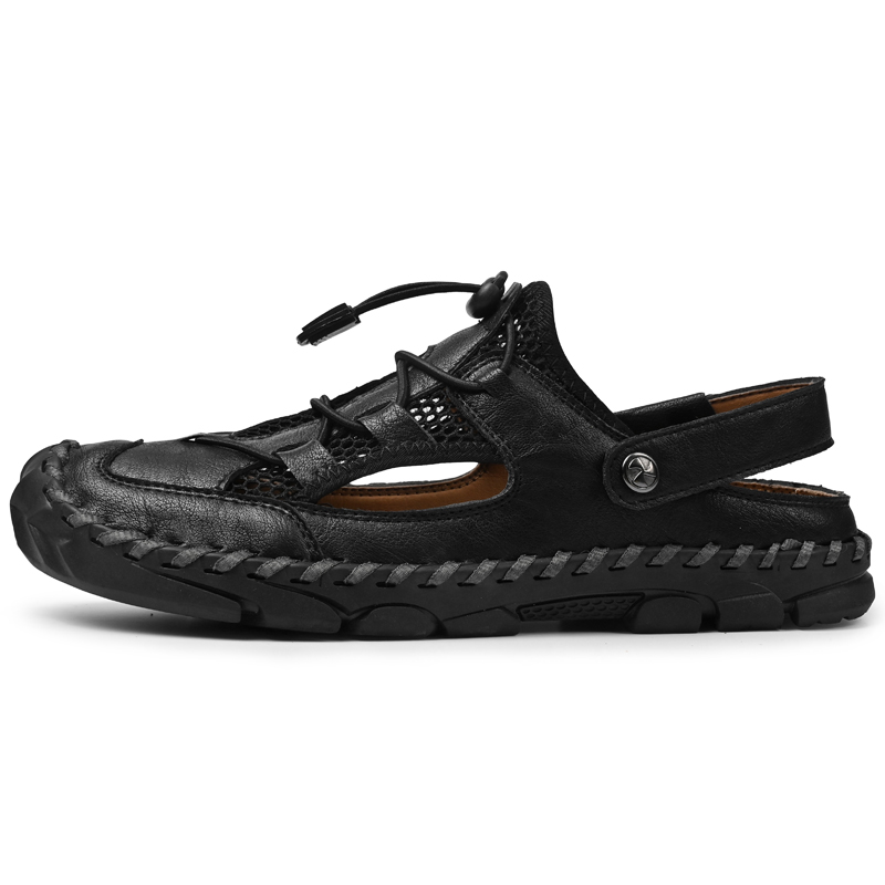 🔥Last Day 60% OFF🔥Men's Breathable Mesh & Leather Closed-Toe Sandals, Convertible 2-in-1 Casual Slides, Soft Non-Slip Summer Shoes