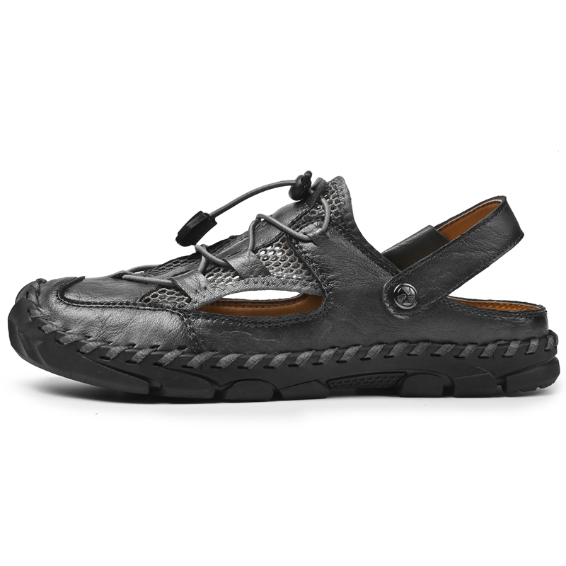 🔥Last Day 60% OFF🔥Men's Breathable Mesh & Leather Closed-Toe Sandals, Convertible 2-in-1 Casual Slides, Soft Non-Slip Summer Shoes
