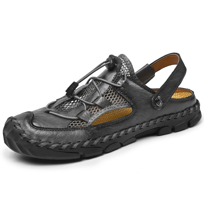 🔥Last Day 60% OFF🔥Men's Breathable Mesh & Leather Closed-Toe Sandals, Convertible 2-in-1 Casual Slides, Soft Non-Slip Summer Shoes