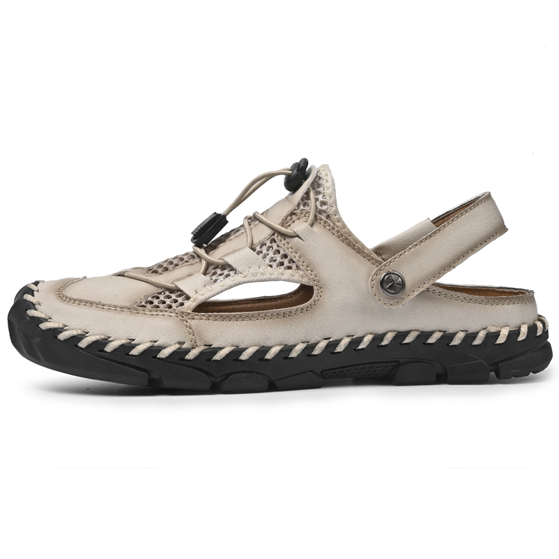 🔥Last Day 60% OFF🔥Men's Breathable Mesh & Leather Closed-Toe Sandals, Convertible 2-in-1 Casual Slides, Soft Non-Slip Summer Shoes