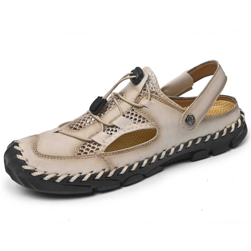 🔥Last Day 60% OFF🔥Men's Breathable Mesh & Leather Closed-Toe Sandals, Convertible 2-in-1 Casual Slides, Soft Non-Slip Summer Shoes